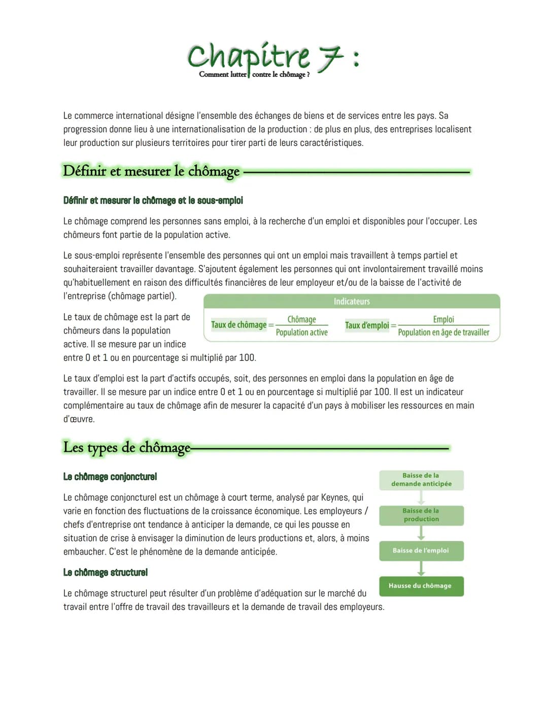 Chapitre 7:
Comment lutter contre le chômage?
Le commerce international désigne l'ensemble des échanges de biens et de services entre les pa