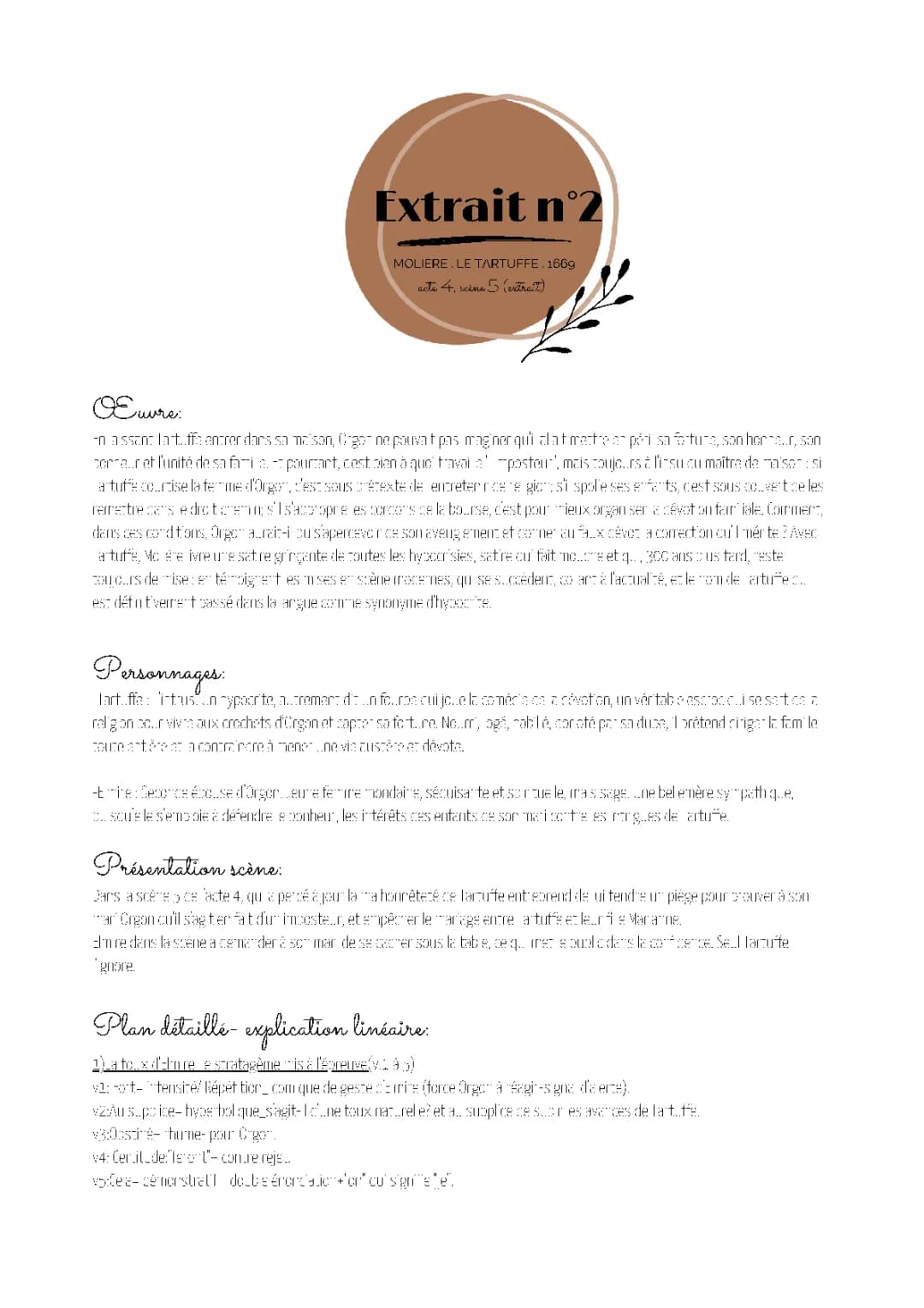 Analyse Linéaire de Molière - Tartuffe Acte 4 Scène 5