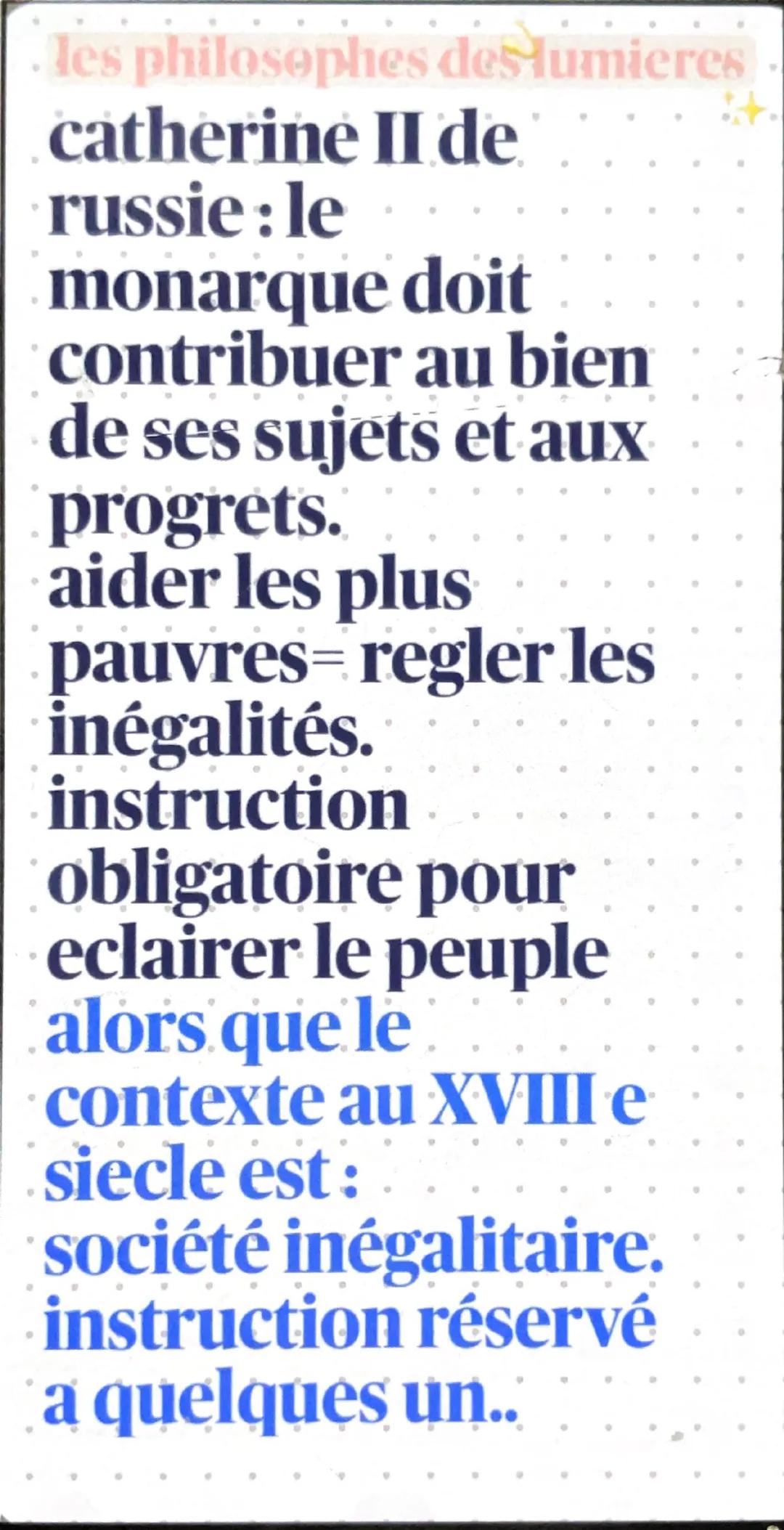 # les philosophes des lumières

voltaire : veut la
liberté
d'expression, la
liberté religieuse et
il est contre les
privileges pour l'
égali