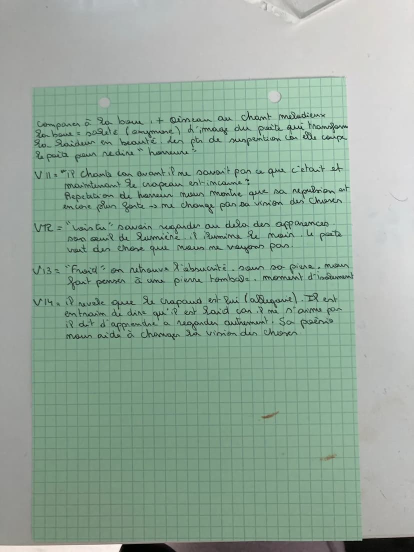 Texte bac mo t
D
Tristan corbiène des amours joune 1873.
le crapaud
V1= Le
preme va traité d'un chant qui fait referance au
porte qui même.
