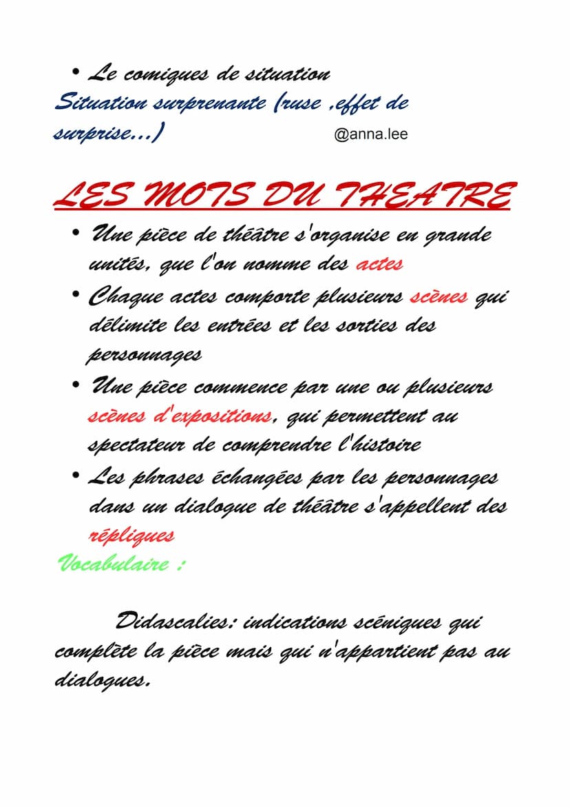 @anna.lee
LE THEATRE
Comment le théâtre raconte t-il la vie ?
Le théâtre raconte une scène dont la plupart du temps est non
réalisable
●
Le 