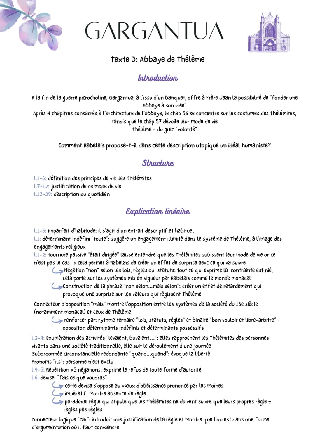 GARGANTUA
texte 3: Abbaye de thélème
Introduction
A la fin de la guerre picrocholine, Gargantua, à l'issu d'un banquet, offre à Frère Jean l
