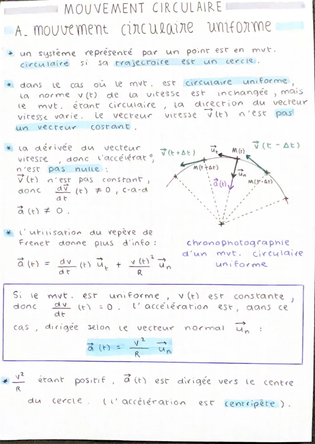 علمهم مهم
Chimie
2. MOUVEMENT CIRCULAIRE + REPÈRE DE FRENET
REPERE DE FRENET
DEF: le repère de frenet est un repère orthonormé
mobile attach