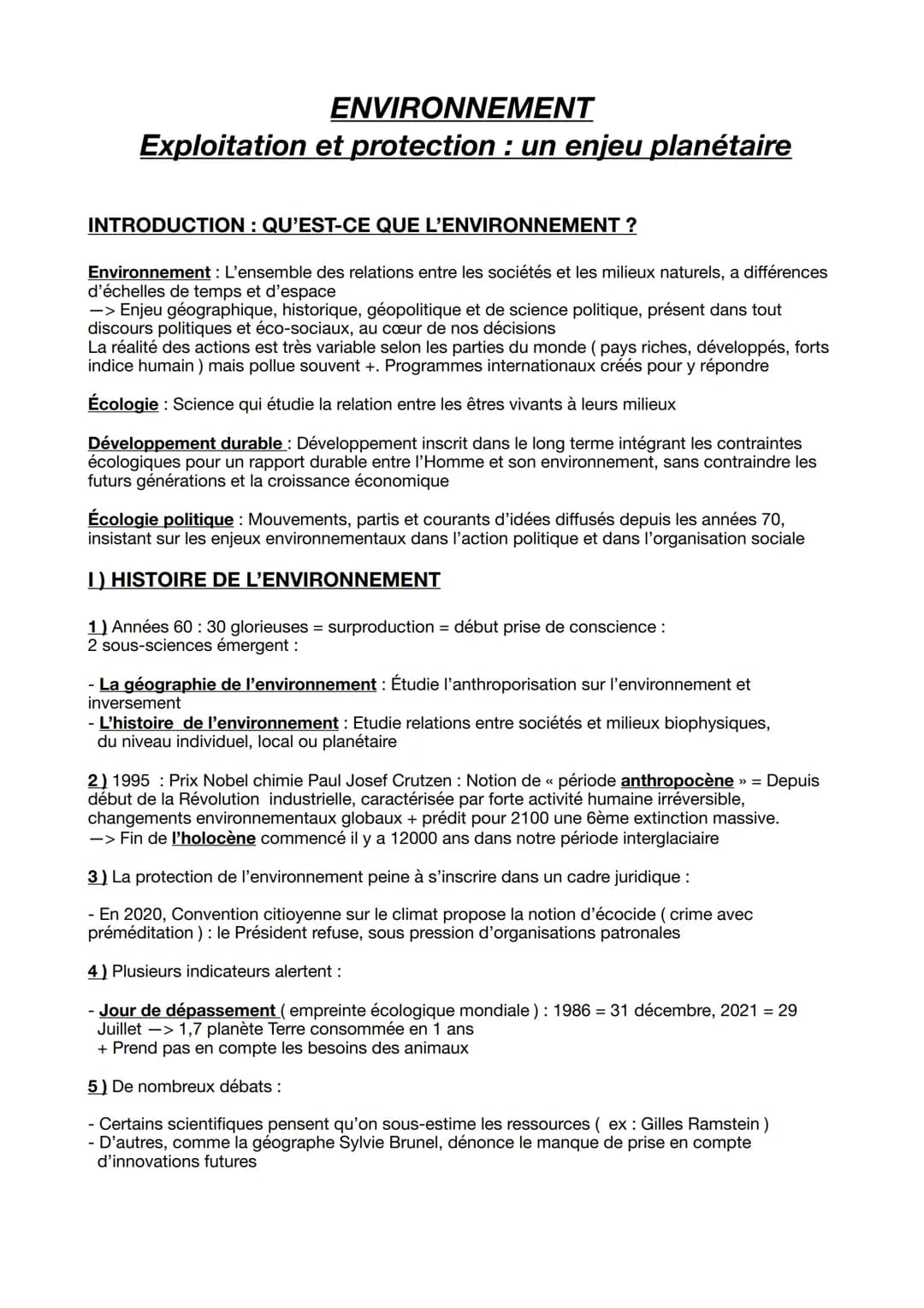 ENVIRONNEMENT
Exploitation et protection : un enjeu planétaire
INTRODUCTION : QU'EST-CE QUE L'ENVIRONNEMENT ?
Environnement : L'ensemble des