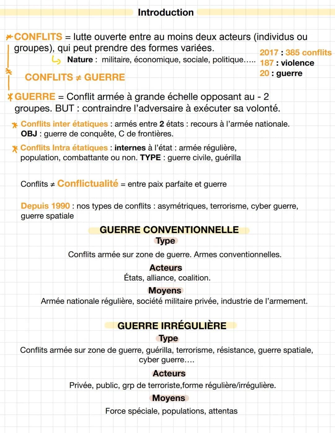 theme 3:
la
faire
faire da paix
formes
guerre,
conflits
de
et modes de
resolutions, Introduction
*CONFLITS = lutte ouverte entre au moins de