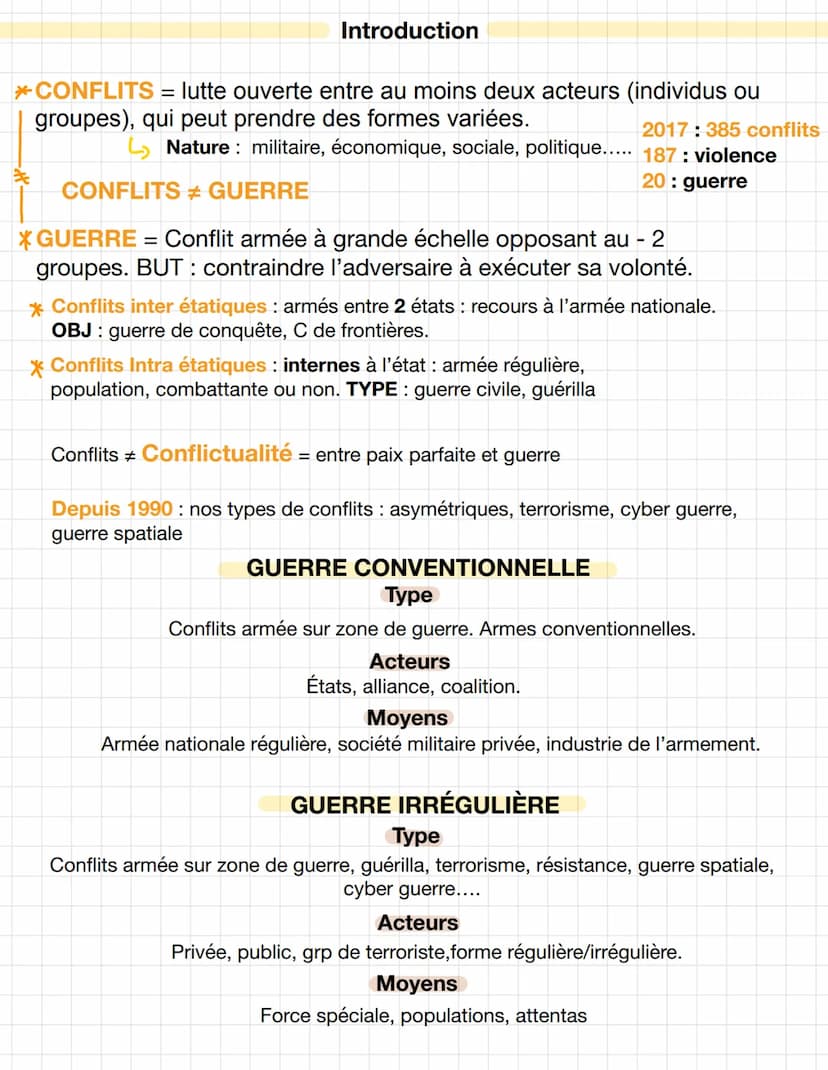 theme 3:
la
faire
faire da paix
formes
guerre,
conflits
de
et modes de
resolutions, Introduction
*CONFLITS = lutte ouverte entre au moins de