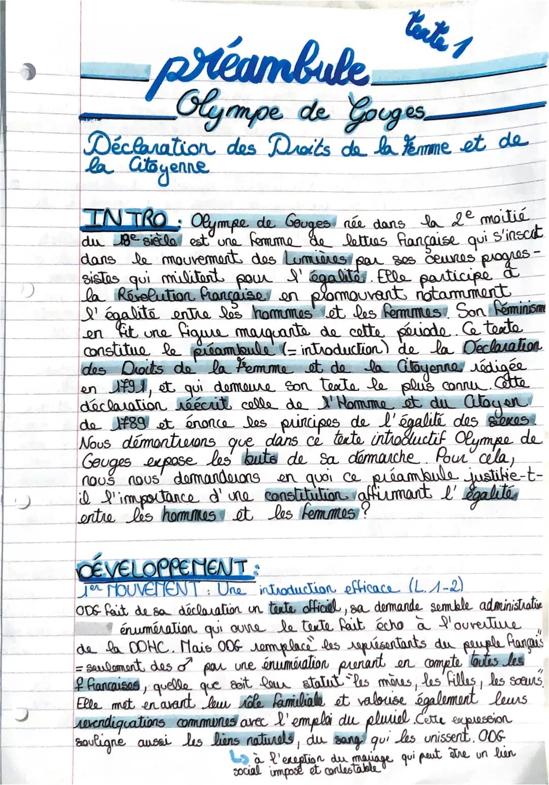 teate 1
-préambule
Olympe de Gouges
Déclaration des Droits de la femme et de
la Citoyenne
INTRO: Olympe de Gouges née dans la 2ª moitié
du g