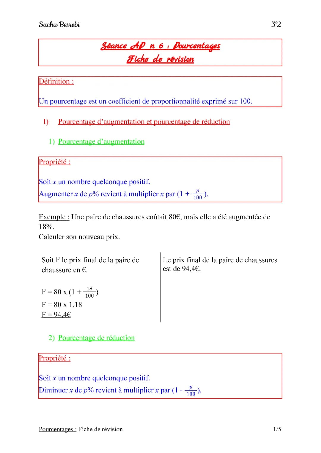 Cours complet sur les pourcentages pour le niveau 3ème