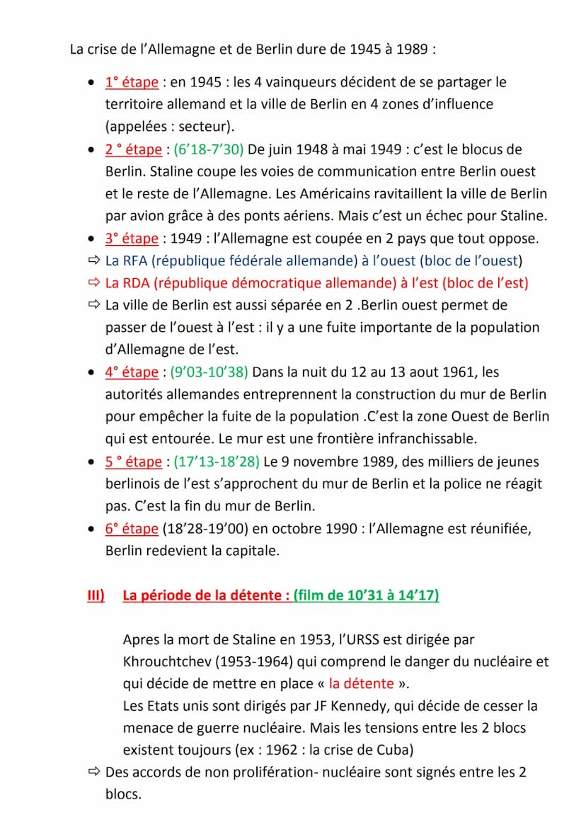 Chapitre d'HISTOIRE : LA GUERRE FROIDE
En 1945, la création de l'ONU a pour but d'empêcher une nouvelle guerre
mondiale .Mais on assiste aus
