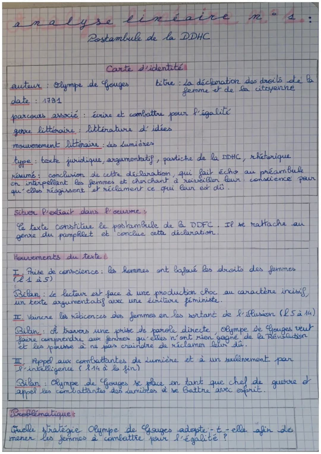Analyse linéaire, Postambule de la DDFC, Olympe de Gouges 
