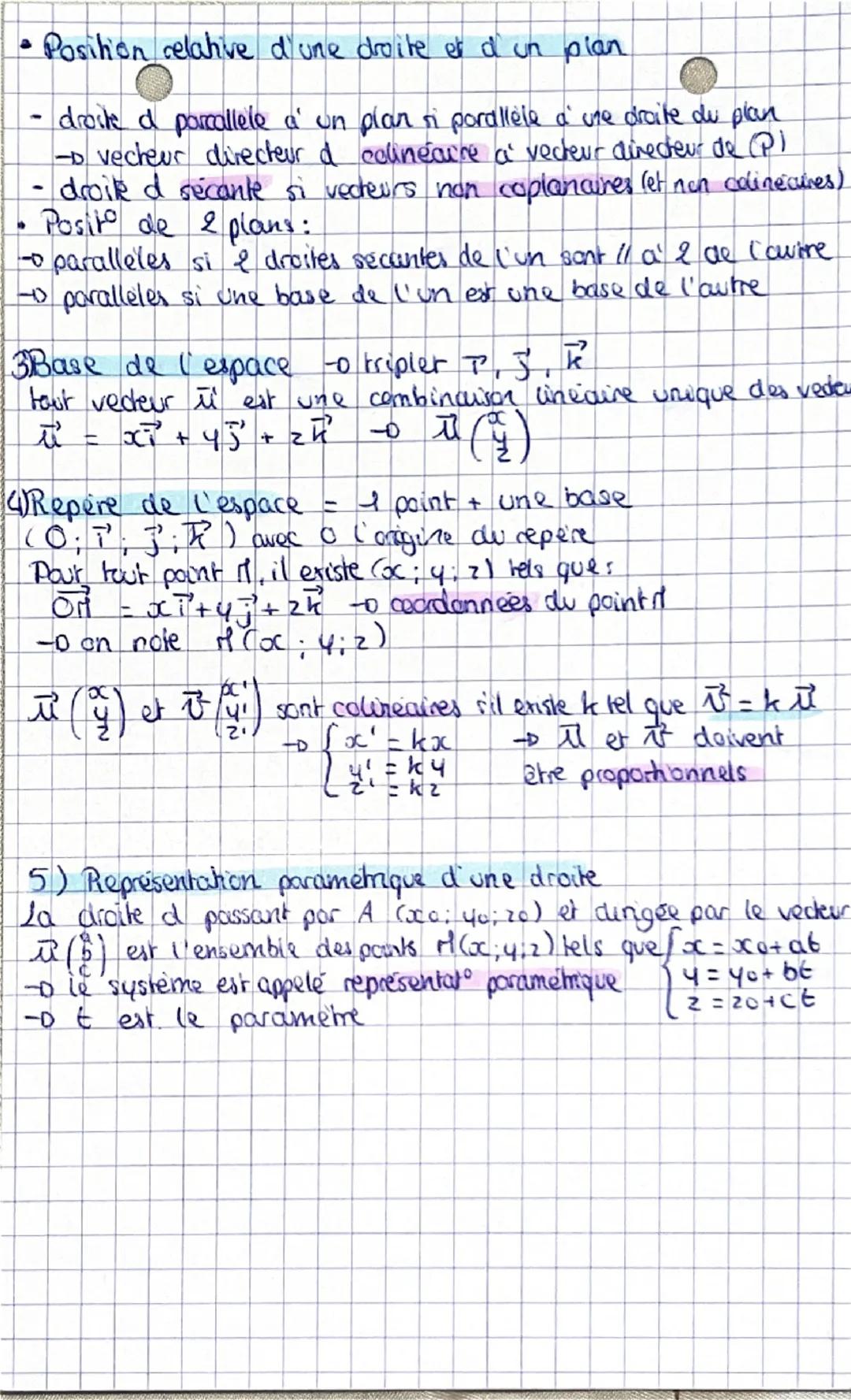 1) Vecheurs
Vecteurs, droites et plans de
Vespace
•Th: égalité de drawn vecteurs.
$\overline{AB} = \overline{CD}$ <=> ABOC est un parallelog