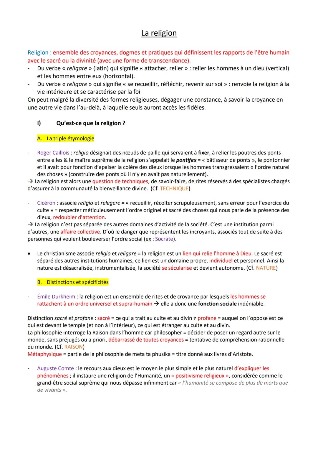 La religion
Religion ensemble des croyances, dogmes et pratiques qui définissent les rapports de l'être humain
avec le sacré ou la divinité 