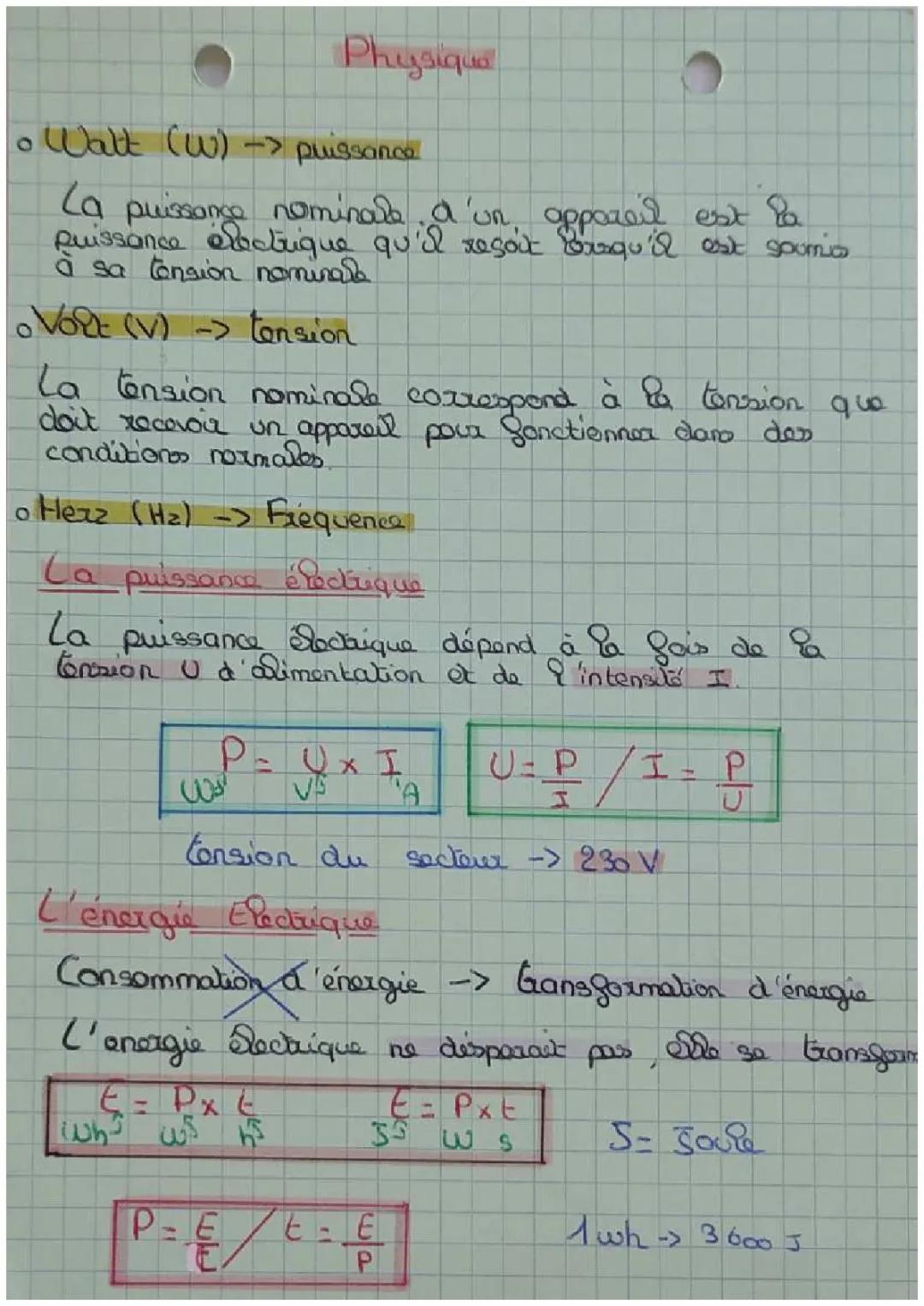 la puissance électrique 