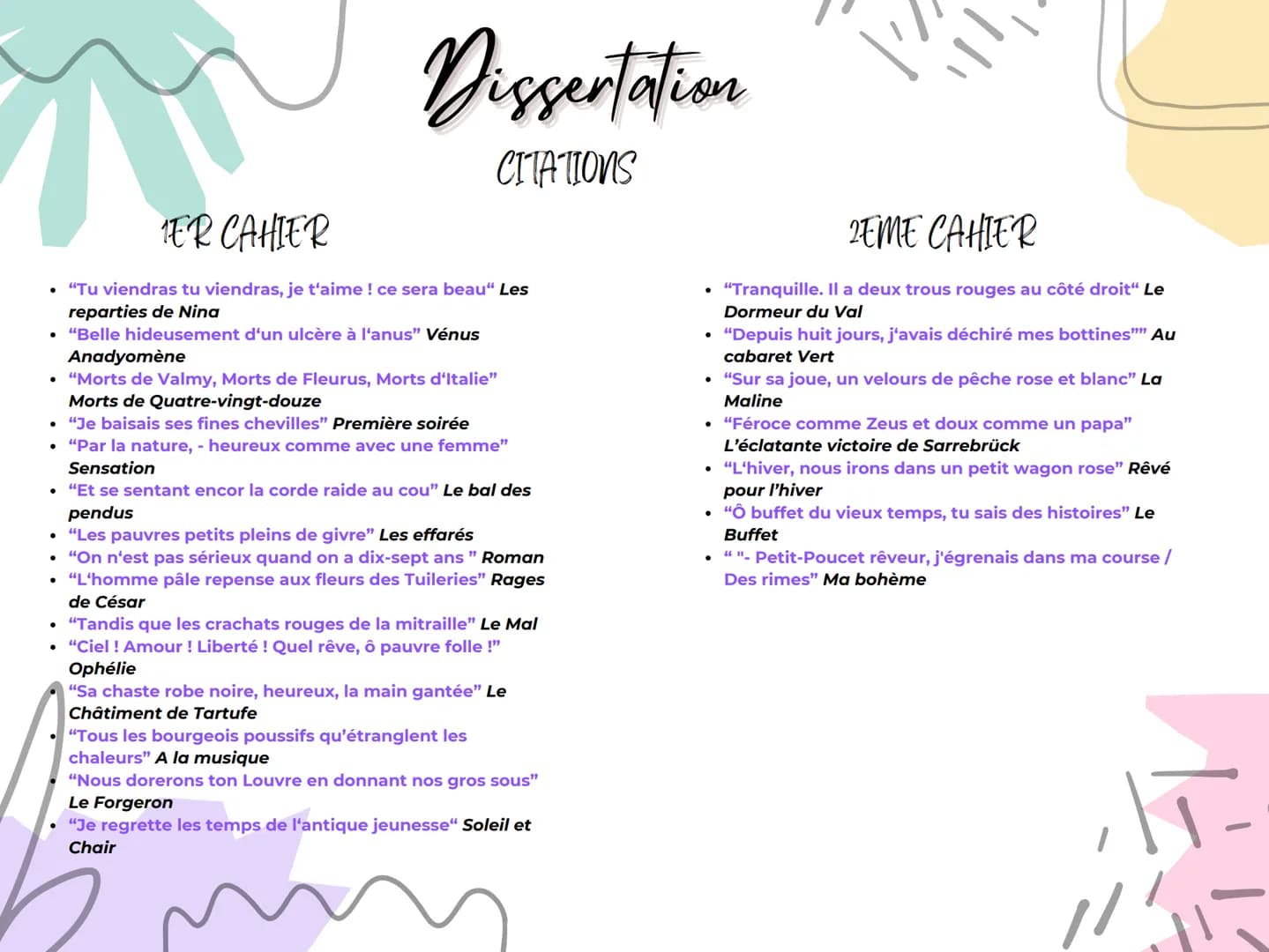 Dissertation
•
THÈME
Amour & Sensualité
• Condamnation de la guerre
• Le voyage lié à ses fugues (la liberté)
•
Napoléon III & La bourgeoisi