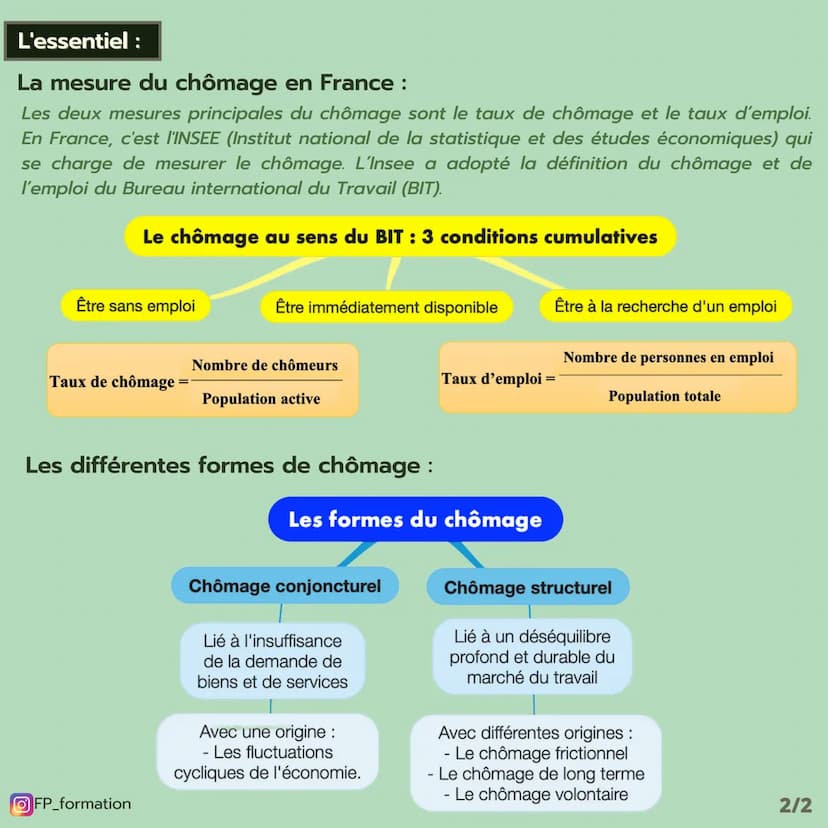(Thème 7
FP Activité et chômage
FORMATION
Fiche eco
Term STMG
Les notions :
Chômage : Ensemble des personnes (chômeurs) ayant 15 ans ou plus