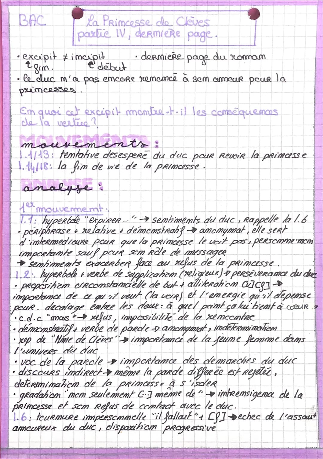 BAC
•
La Princesse de Cleves
partic IV, deAmiene page.
dermiere
•excipit
page
² gim.
e debut
• le duc m'a pas encore remoncé à sem amour pou