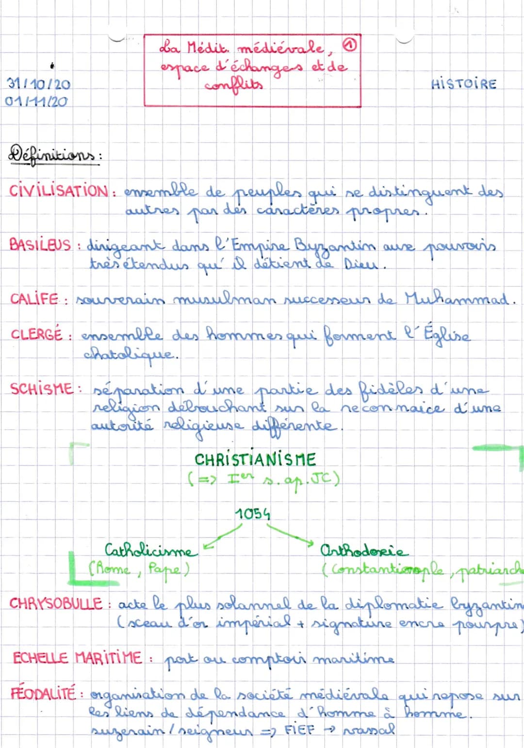31/10/20
01/11/20
Définitions:
CIVILISATION:
La Médit. médiévale,
espace d'échanges et de
conflits
ensemble de peuples qui se distinguent de