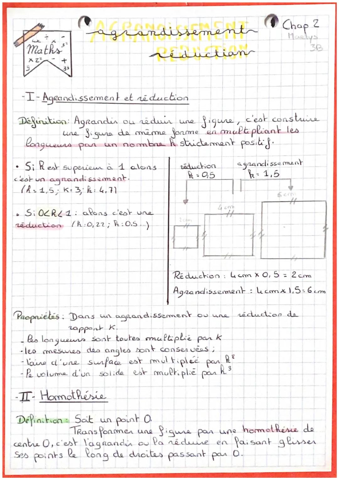 Maths
x Z²
+
35
●
agrandissements
Si Rest
superieur
c'est un agrandissement.
(h= 1,5; K= 3, k: 4₁71
réduction
-I-Agrandissement et réduction