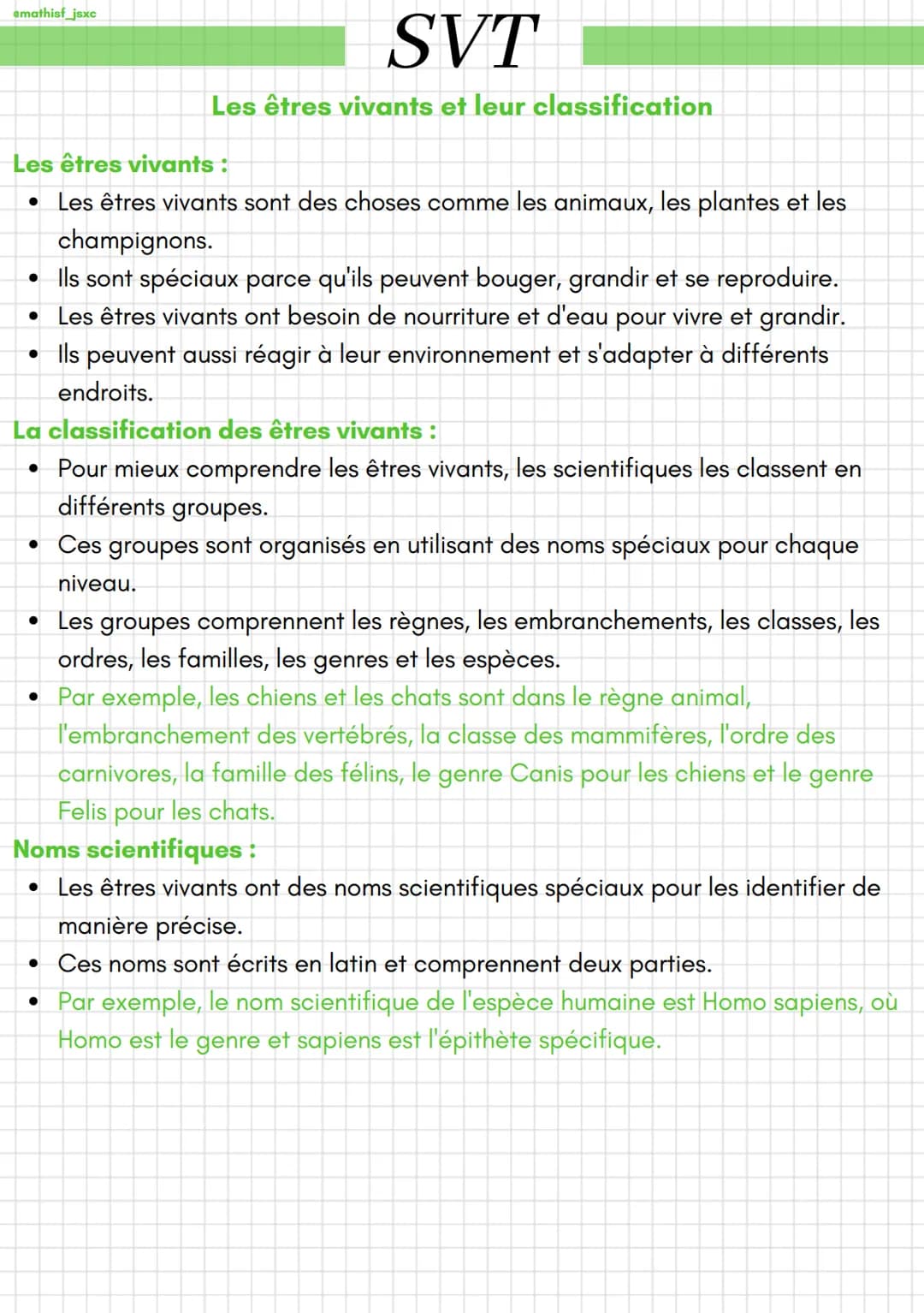 amathisf_jsxc
SVT
Les êtres vivants et leur classification
Les êtres vivants :
• Les êtres vivants sont des choses comme les animaux, les pl