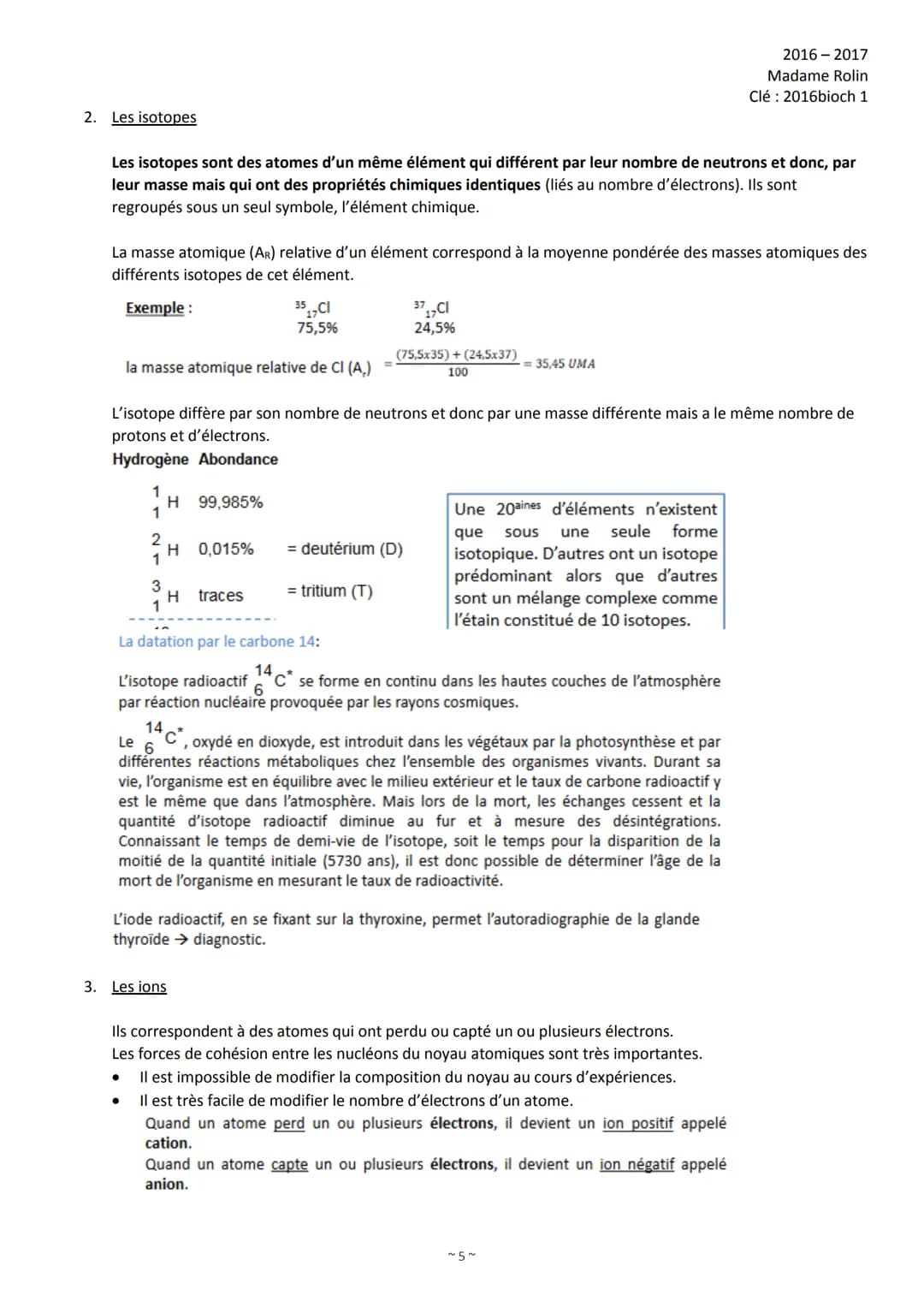 1)
2)
3)
Organisation de l'intro de Biochimie
Introduction (p. 1)
Les constituants de la matière (p. 4)
2.1 L'atome (p. 4)
2.2 Les isotopes 