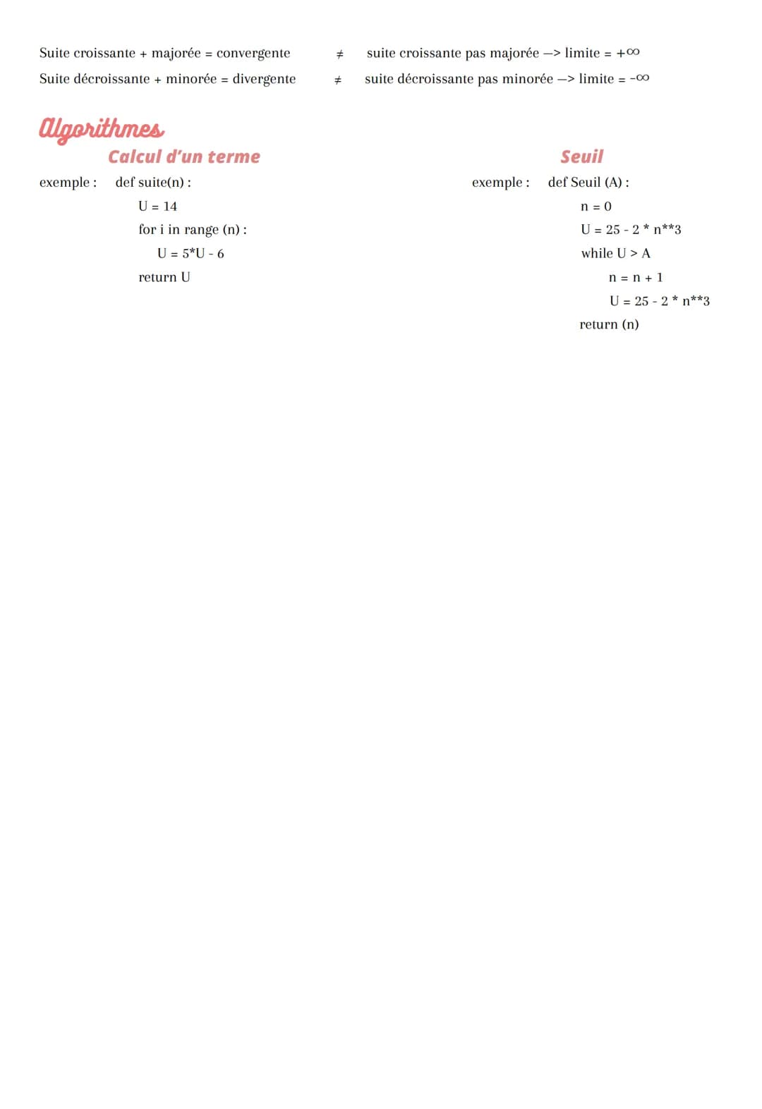 Démonstration par récurrence
exemple: (Un) UO = 2
Un+1 = 3Un - 2
• On note la propriété P(n) : « pour tout n entier naturel : Un = 3 + 1
Ini