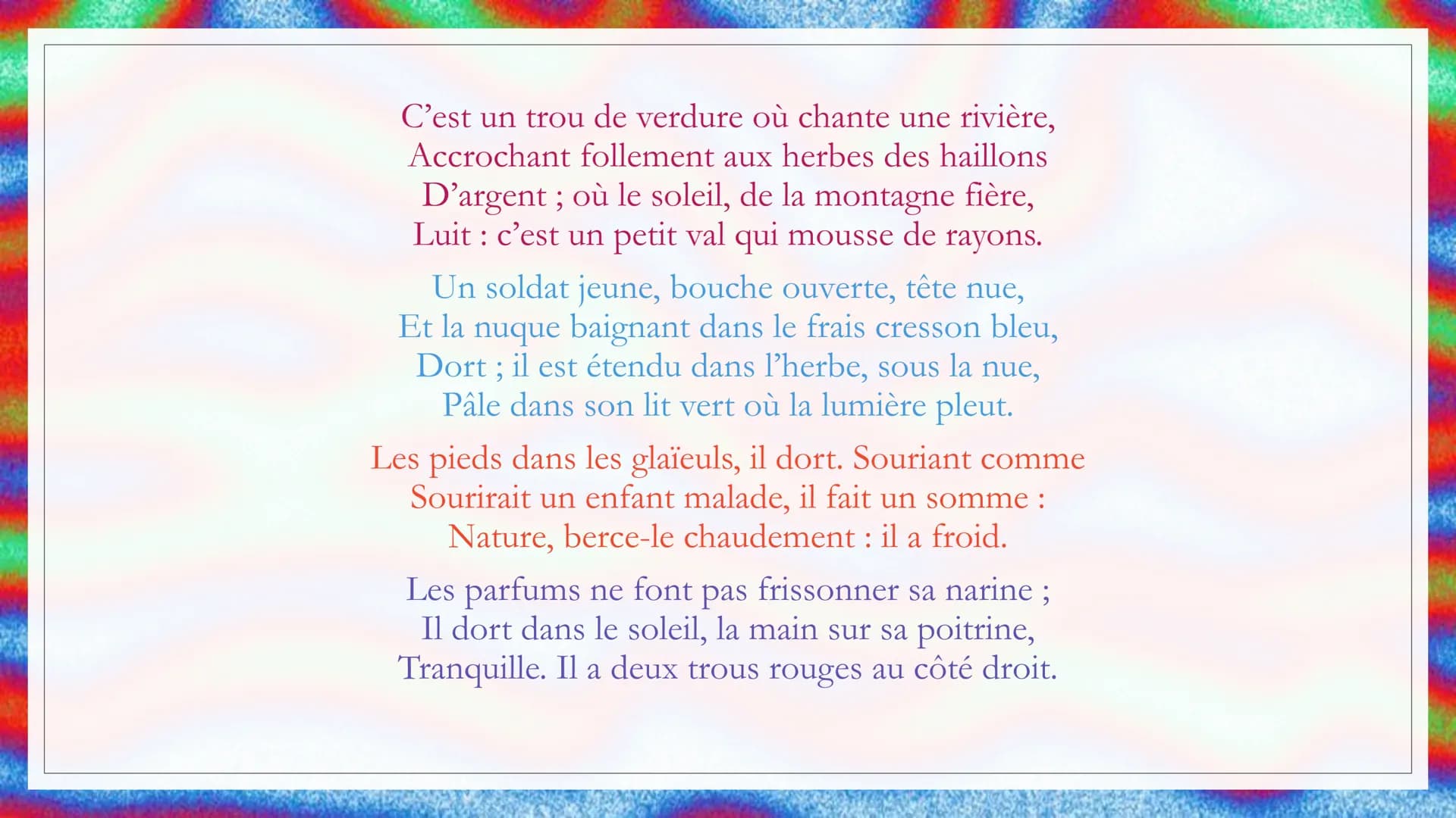 LE DORMEUR DU
VAL
Auteur Arthur Rimbaud
:
Date: 1870
Recueil Les Cahiers de
Douai
Parcours émancipation
:
créatrice INTRODUCTION
。 En juille