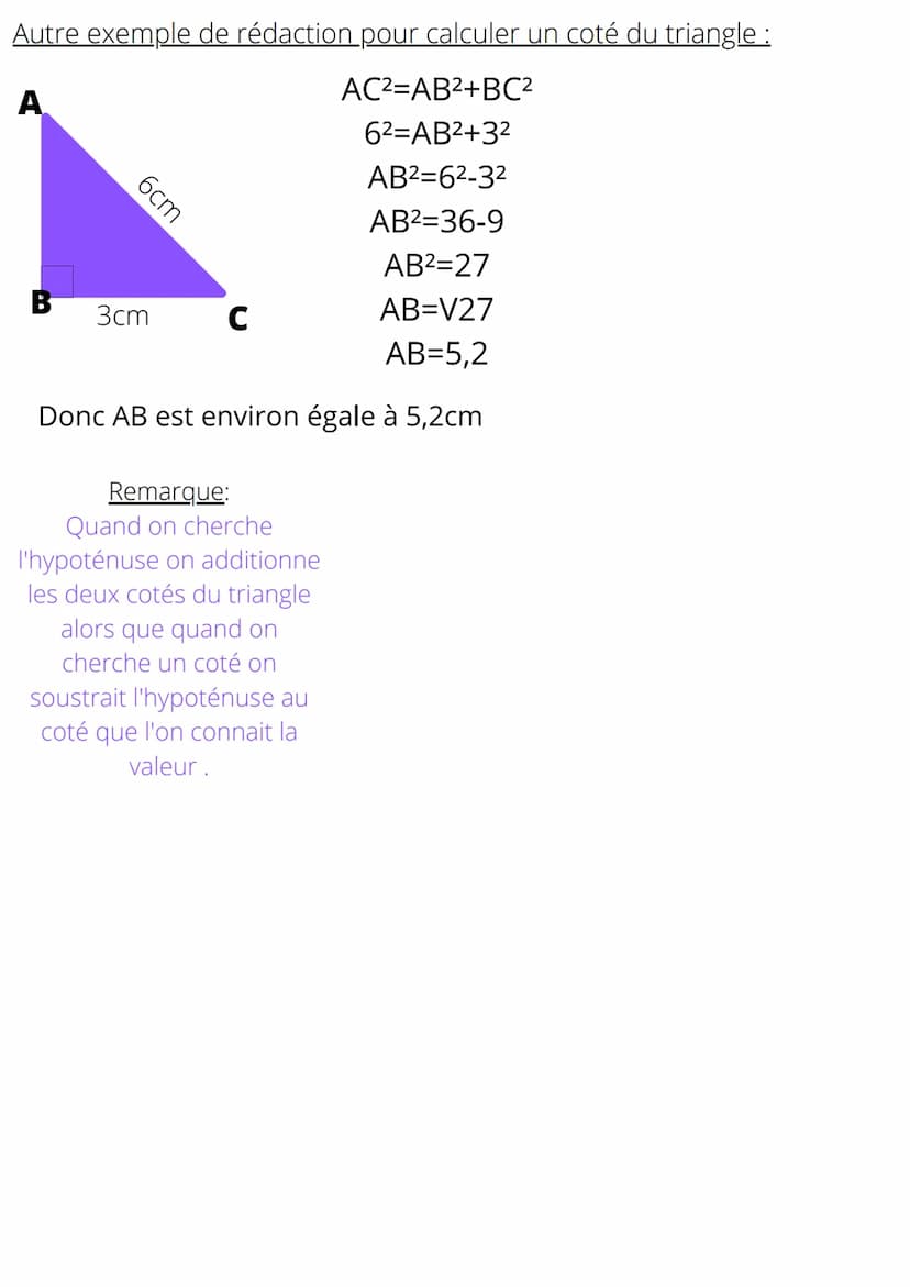 Le triangle rectangle
Le Théorème de Pythagore
4cm
Angle droit
B
Enoncé du Théorème de Pythagore
Si un triangle est rectangle alors le carré