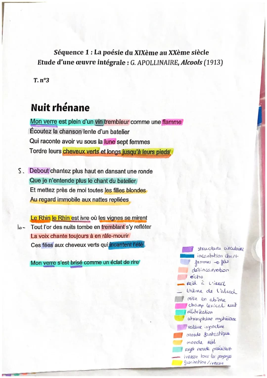 Séquence 1: La poésie du XIXème au XXème siècle
Etude d'une œuvre intégrale: G. APOLLINAIRE, Alcools (1913)

T. n°3

# Nuit rhénane

Mon ver