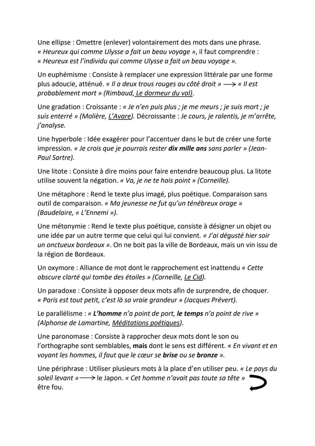 Figures de style:
Une accumulation : amplification par une énumération de mots, de groupes de
mots ou de phrases -> profusion de détails.
Un