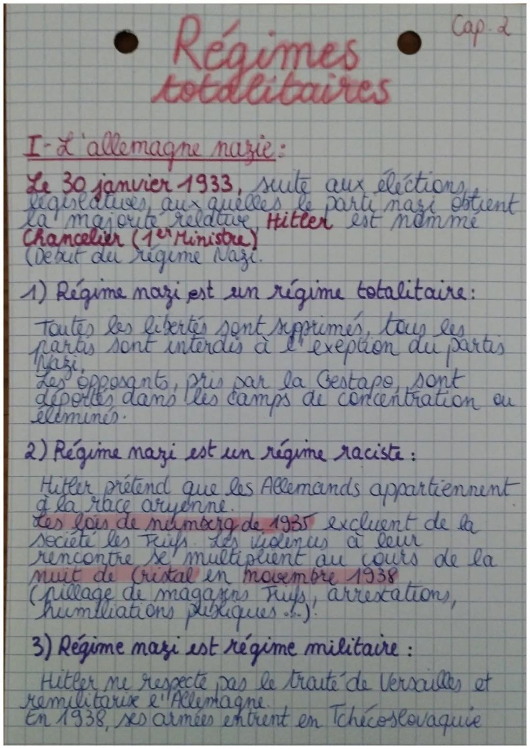 Cap. 2.
• Régimes. Cap
totalitaires

I-L'allemagne nazie:
Le 30 janvier vier 1933, suite aux éléctions.
fegisedtives, au quelles le parti na