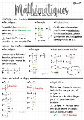 Know MATHEMATIQUES les fractions (fiche 2/2) (addition, soustraction, multiplication, division et calculs à étage) (fiche quadrillée) thumbnail