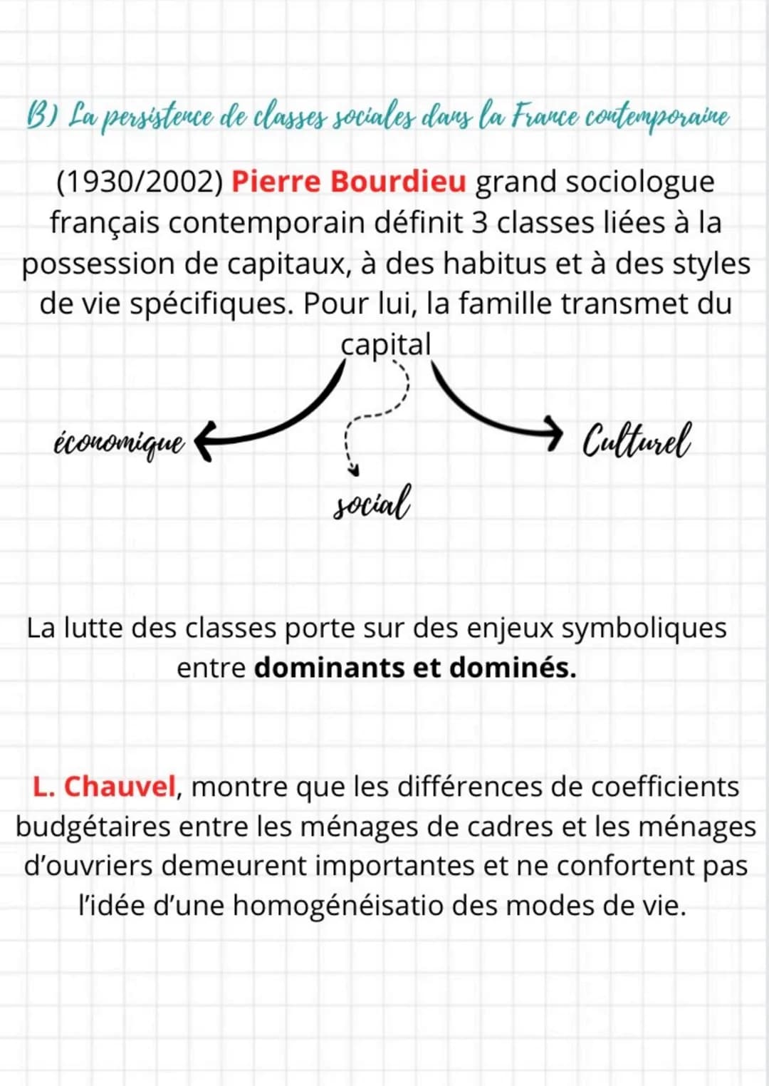 B) Des inégalités éco et sociales cumulatives
• Les inégalités apparaissent cumulatives et font
système. Un cadre aura en moyenne un meilleu