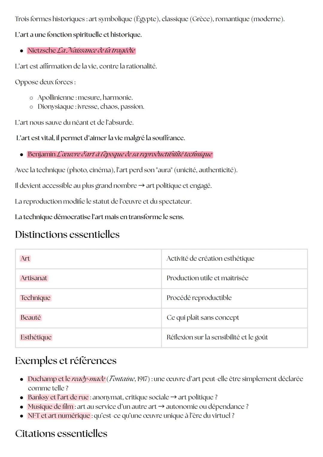 Art

⚫ activité humaine qui consiste à produire des cœuvres destinées à être perçues, ressenties,
interprétées, souvent pour elles mêmes, et