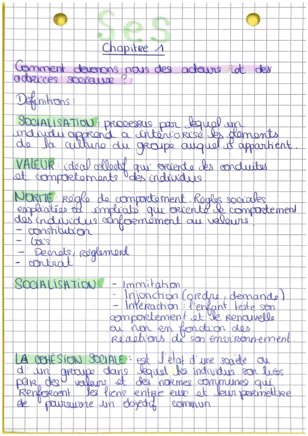 Chapitre
Comment devenons nous des acteurs et des
adrices specause ?
Definitions
SOCIALISATION : Processus par lequel un
Lindiwidi apprend a