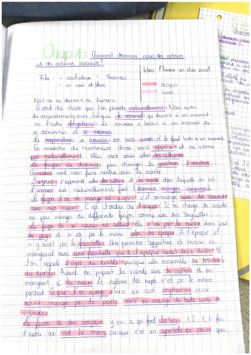 Chapitre
Comment devenons nous des acteurs et des
adrices specause ?
Definitions
SOCIALISATION : Processus par lequel un
Lindiwidi apprend a