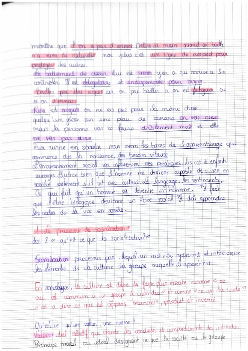 Chapitre
Comment devenons nous des acteurs et des
adrices specause ?
Definitions
SOCIALISATION : Processus par lequel un
Lindiwidi apprend a