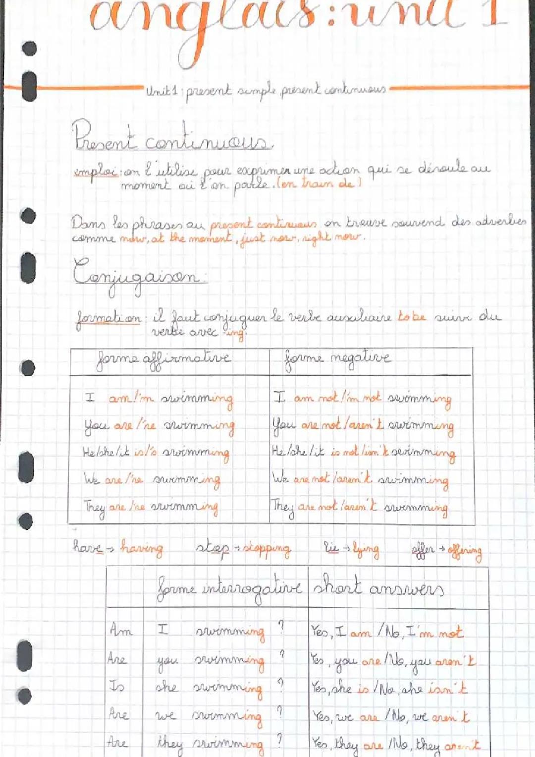 Anglais: présent simple et continuous 