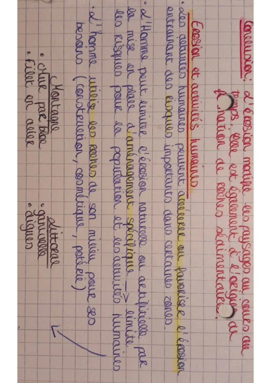 SVT:
Erosion, precessus et conséquences
**érosion**: ensemble de phénomènes qui altere ses expres et transporte
les puits d'altération. L'ér
