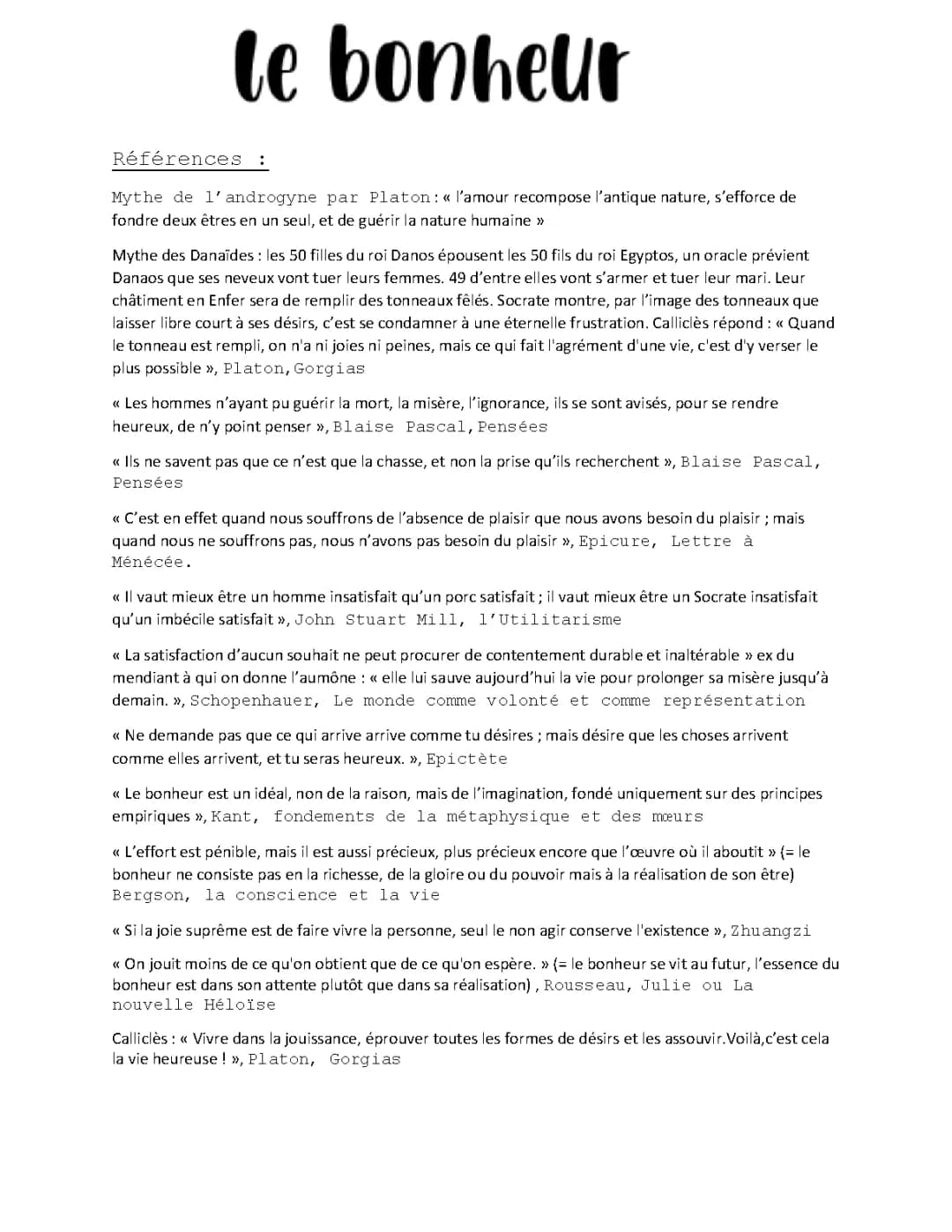 Le Bonheur en Philosophie Terminale - Fiche et Dissertation corrigée PDF