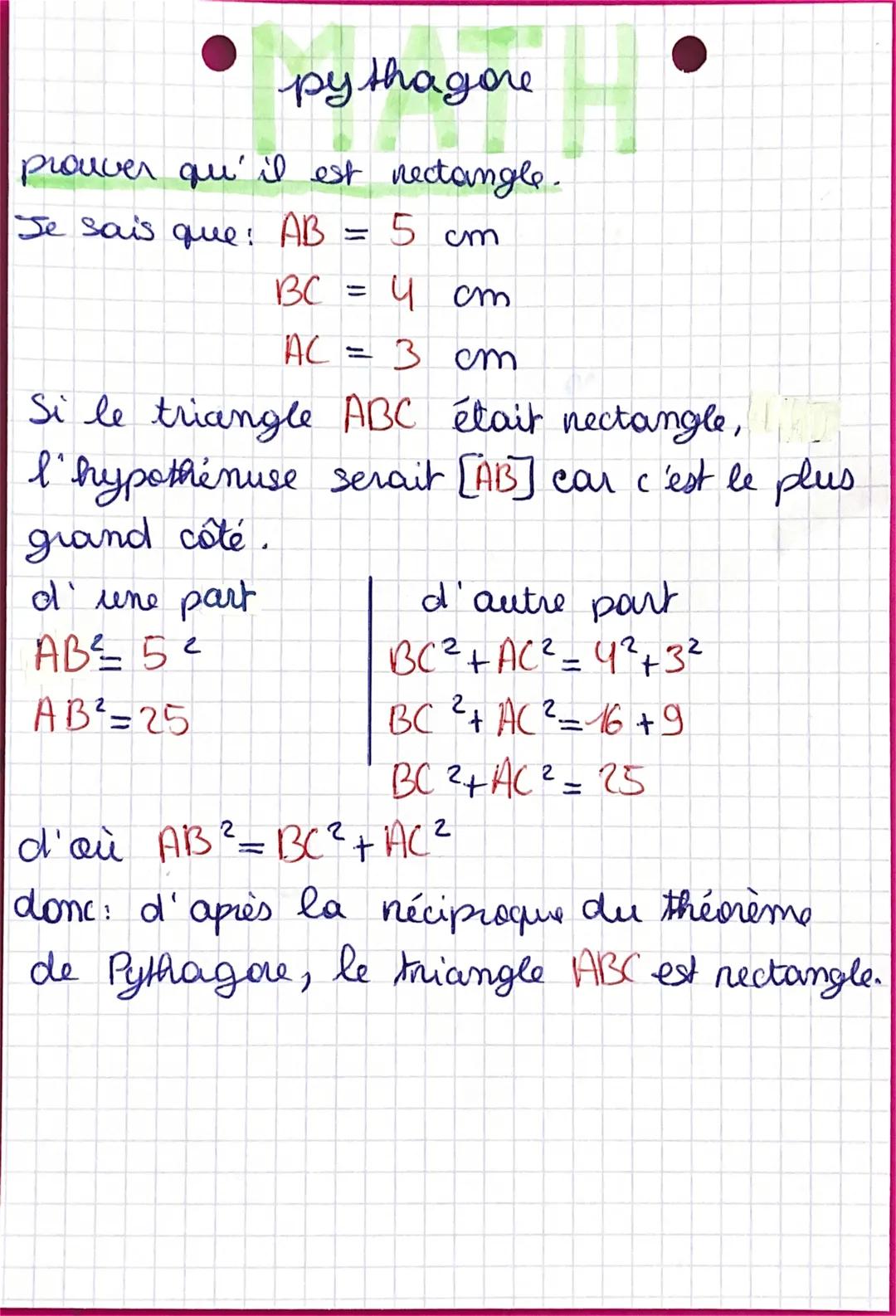 ago H
pythagore
Trouver une longueur:
(I hypothenuse)
Je sais que dans le triangle ABC nectangle en
A, AB = 3 cm et AC
et AC = 41 cm
or: d'a