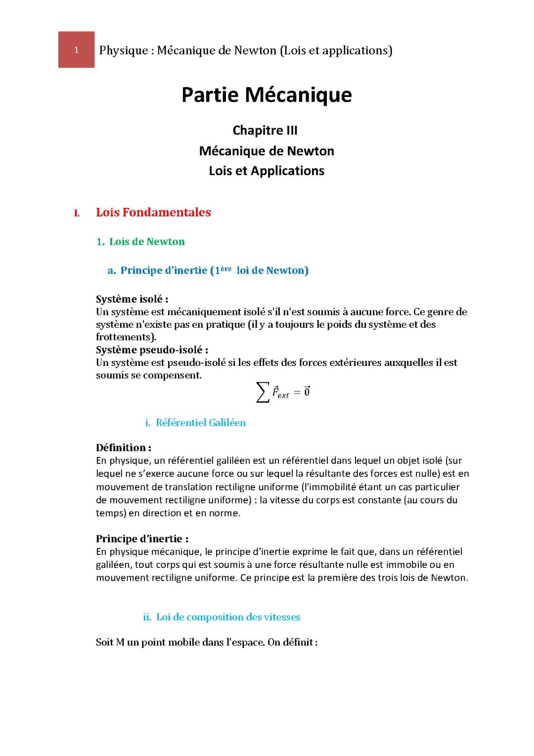 Les 3 lois de Newton : Formules et Cours PDF