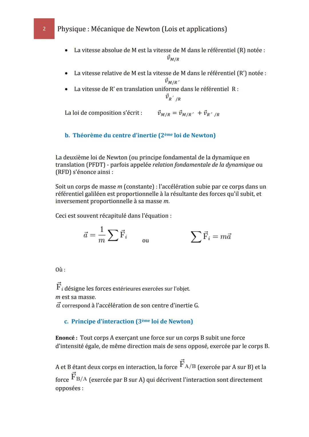 1
I.
Physique : Mécanique de Newton (Lois et applications)
Partie Mécanique
Chapitre III
Mécanique de Newton
Lois et Applications
Lois Fonda
