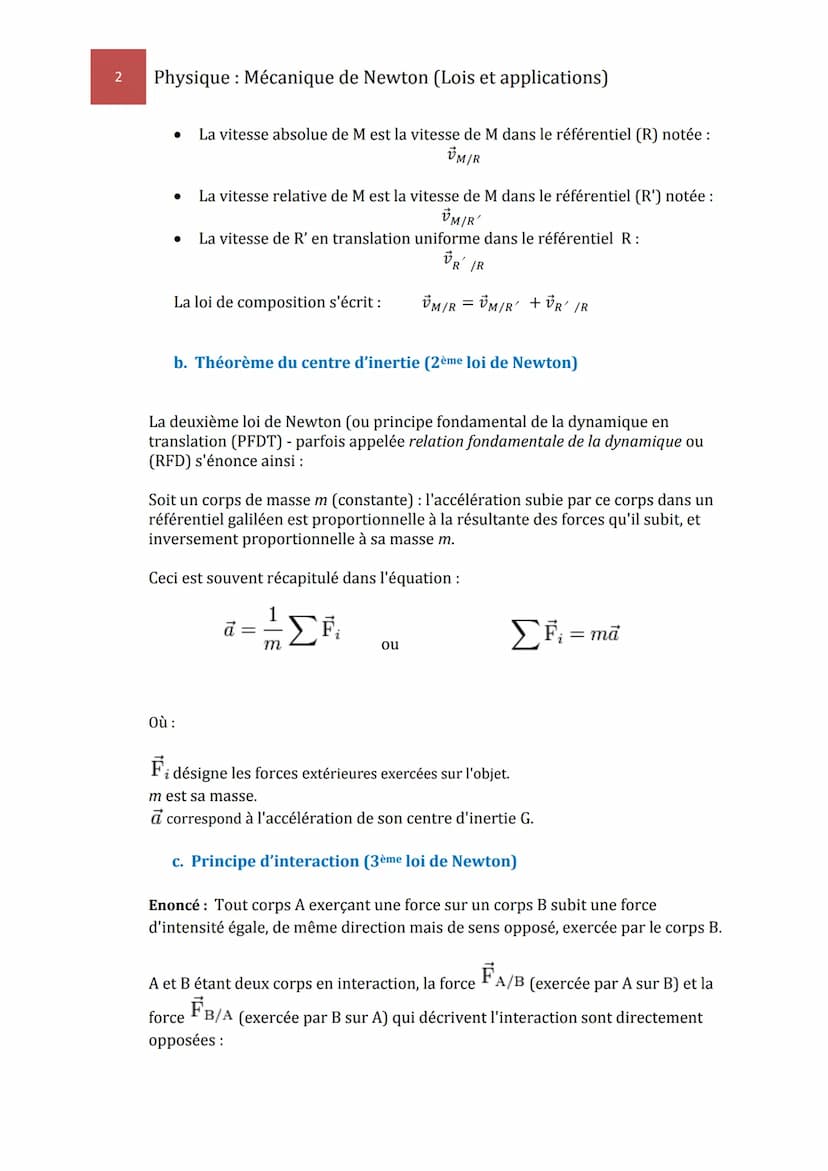 1
I.
Physique : Mécanique de Newton (Lois et applications)
Partie Mécanique
Chapitre III
Mécanique de Newton
Lois et Applications
Lois Fonda