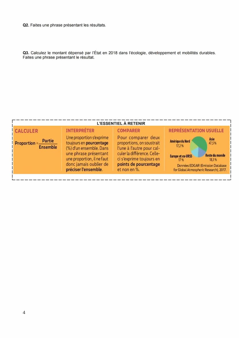 FICHE MÉTHODE N°
CALCULER, LIRE ET INTERPRÉTER DES PROPORTIONS ET DES
X Comprendre
Pour mesurer l'importance d'une donnée exprimée en valeur