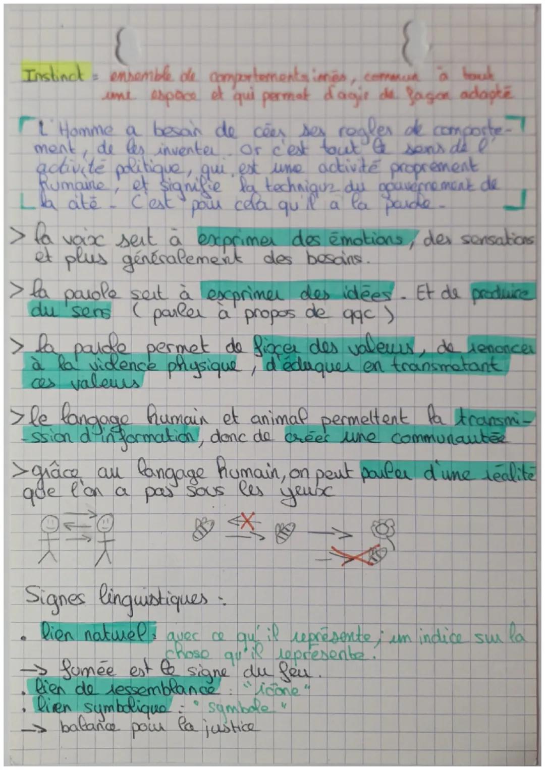 { 
Instinct = ensemble de comportementsines, commur à tout
une espace et qui permet d'agir de fagon adapté

I' Homme a besan de ceer ses reg