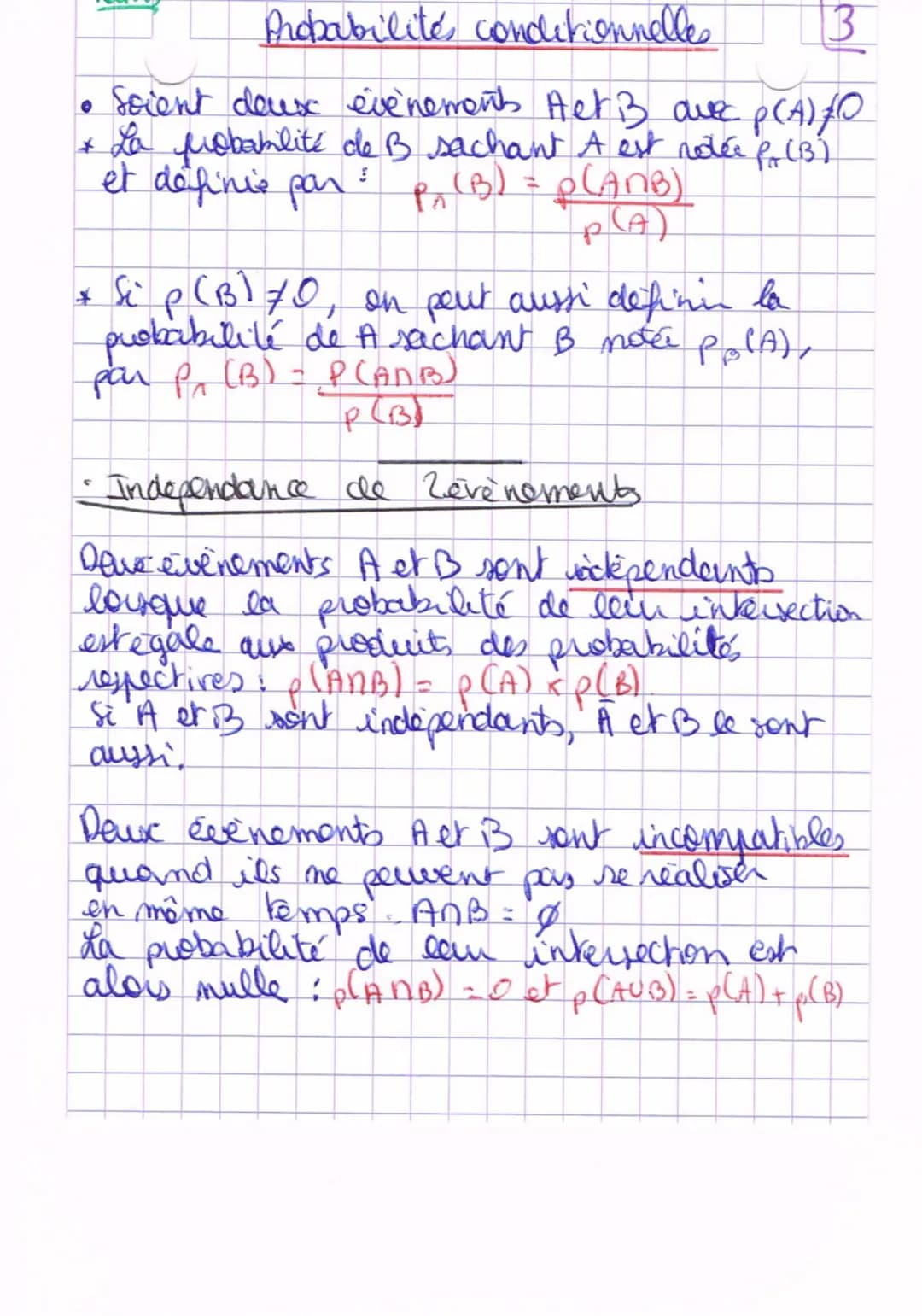 Probabilites
1. Loi de probabilite's won le cours on)
2. Intersection de 2 evenements
(ensemble des eventualités qui sont en même temps dans