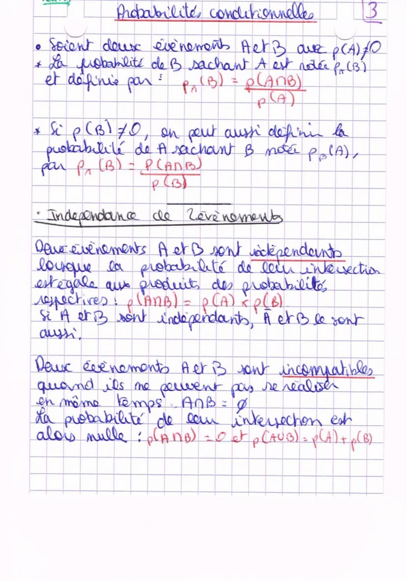 Probabilites
1. Loi de probabilite's won le cours on)
2. Intersection de 2 evenements
(ensemble des eventualités qui sont en même temps dans