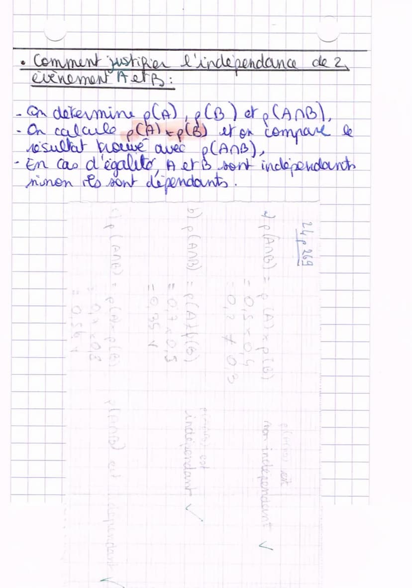 Probabilites
1. Loi de probabilite's won le cours on)
2. Intersection de 2 evenements
(ensemble des eventualités qui sont en même temps dans