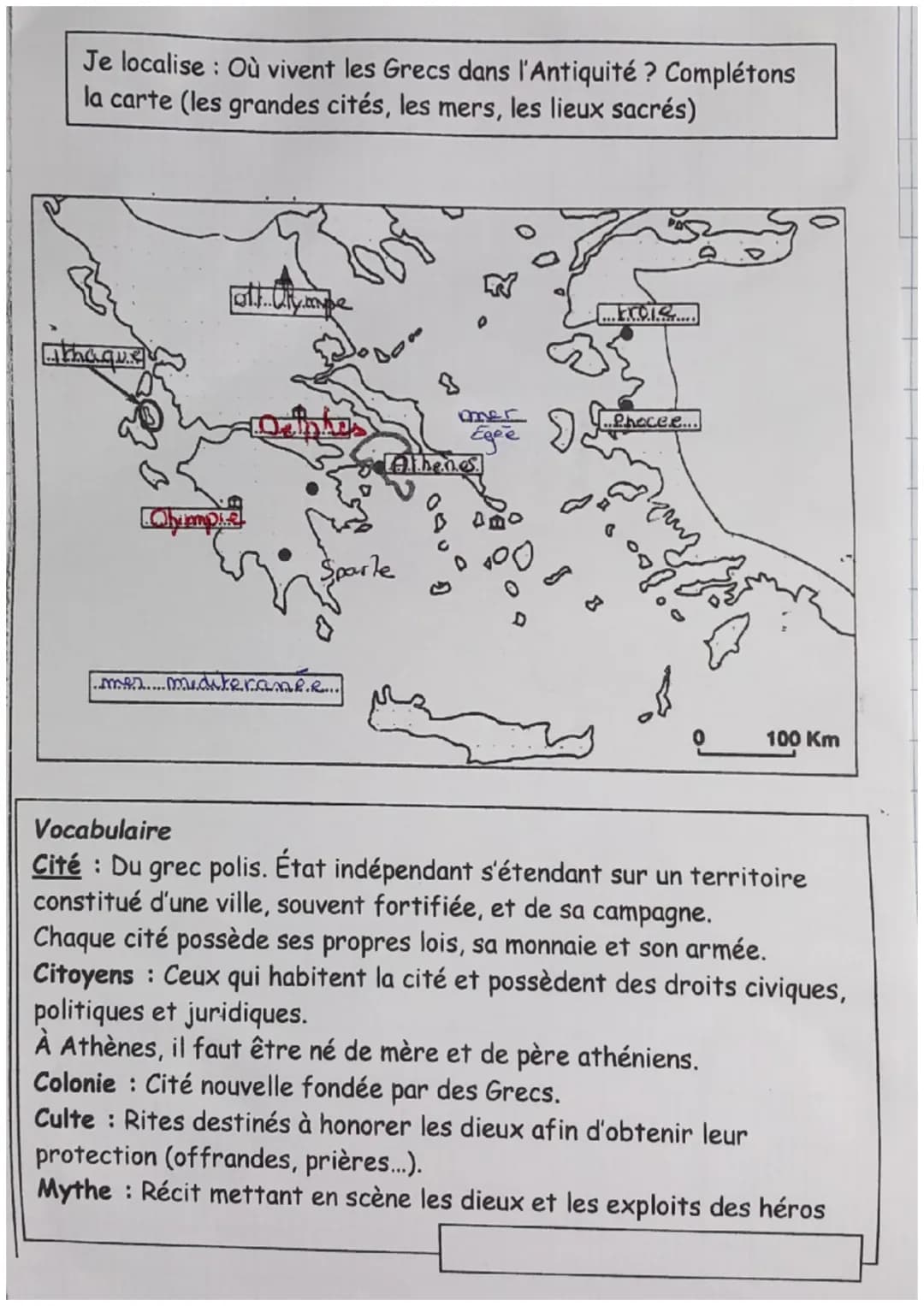 Le monde des cités grecques
Comment est organisé le monde des Grecs?
1 Quels sont la nature et le thème
du document 1?
C'est une reconstitut