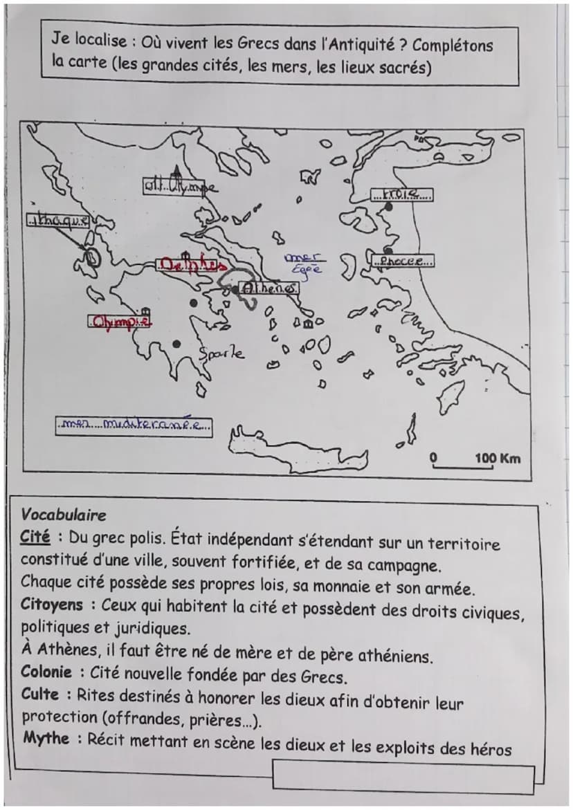 Le monde des cités grecques
Comment est organisé le monde des Grecs?
1 Quels sont la nature et le thème
du document 1?
C'est une reconstitut
